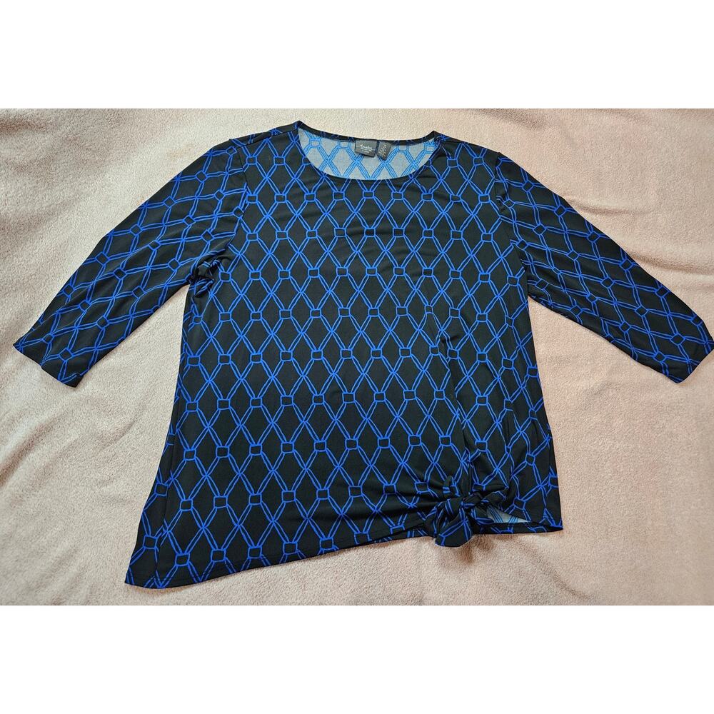 Travelers Collection by Chico's Geometric Print Tie-Front Top Size 3 Made in USA